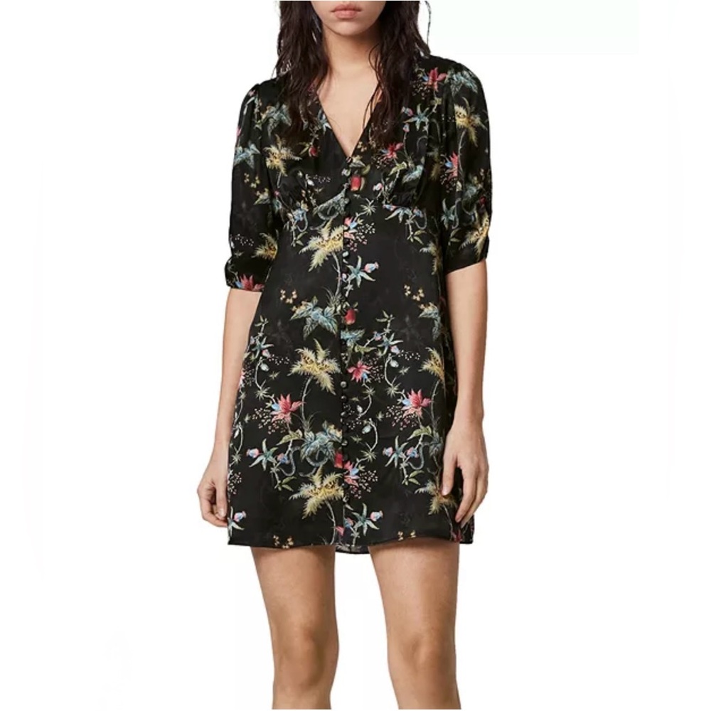 All Saints Kota Evolution Viscose‎ Silk Floral Print Dress Women’s XS NEW